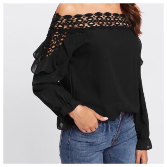Black Crochet Off The Shoulder Top - Picture 3 of 5